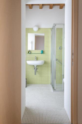 a bathroom with a sink and a shower at Agriturismo La Derta in Bellagio