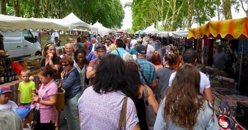 a large crowd of people walking around a market at Côte du Jardin in Pouillé