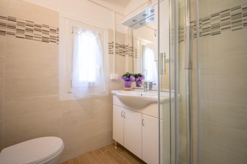 ein Badezimmer mit Toilette, Waschbecken und Dusche in der Unterkunft Camping Parco Vacanza Partaccia 2 in Marina di Massa