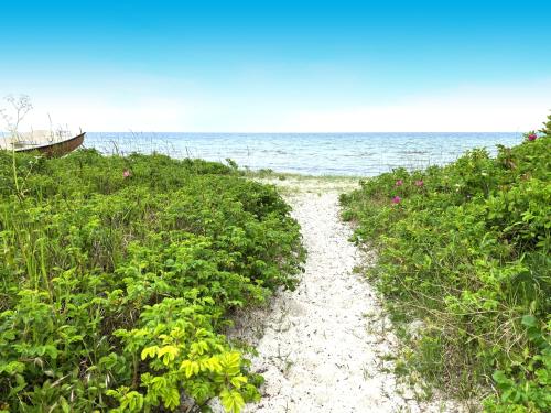 a dirt path leading to the ocean on a beach at The Beach House Suite in Karlslunde