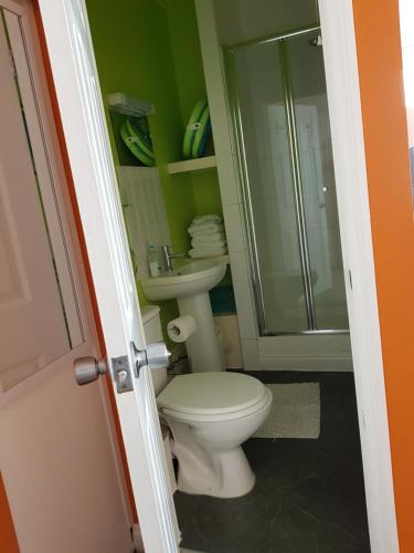 a bathroom with a toilet and a sink at Seamore Guest House in Great Yarmouth