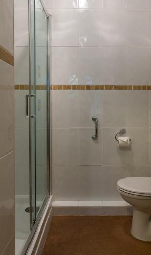 a bathroom with a shower and a toilet at The Rosscourt Hotel in Bournemouth