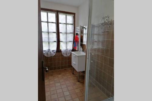 a bathroom with a shower and a sink at Maison entière la longe'yeres in Saint-Martin-le-Gaillard