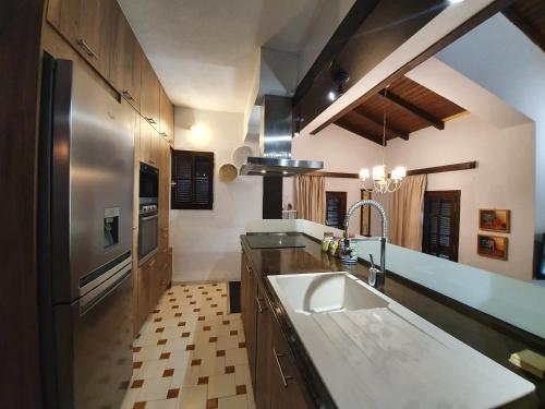 a large kitchen with a sink and a stove at VILLA GEORGIA in Acharavi