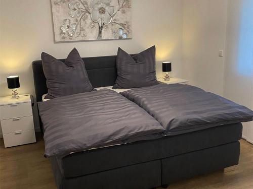 1 dormitorio con 1 cama grande y 2 almohadas en Ferienwohnung Bauer, en Eppingen