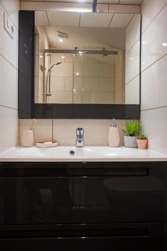 a bathroom with a sink and a mirror at Résidence de la Tour in Piana