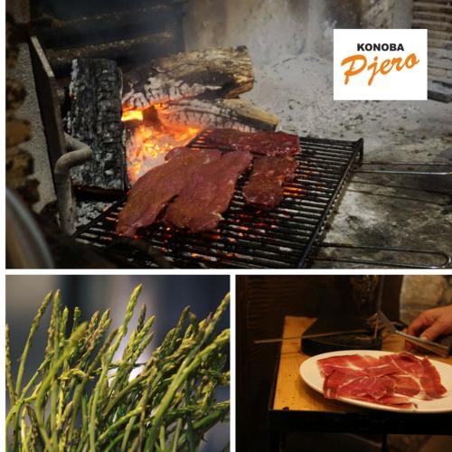 two pictures of meat cooking on a grill at Rooms Konoba Pjero in Buje