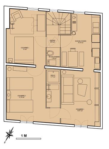un plan d'étage d'une maison dans l'établissement Villa Week-End, à Arcachon