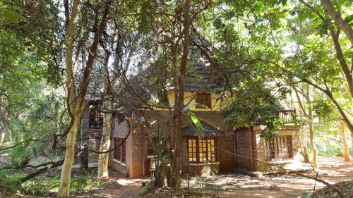 an old house in the middle of trees at Greenfire Hazyview Lodge in Hazyview
