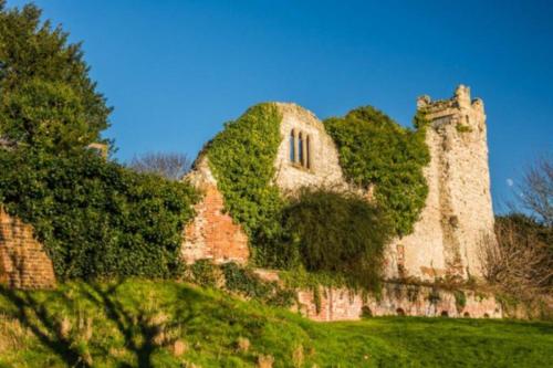 an ivy covered building on top of a hill at Didcot - Private Flat with Garden & Parking 07 in Didcot