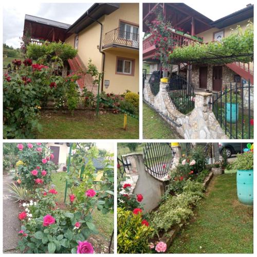 a collage of pictures of a house with flowers at Prenoćište " Ruža" in Višegrad