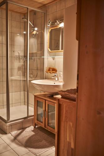 a bathroom with a sink and a shower at Appartement Gretl in Viehhofen