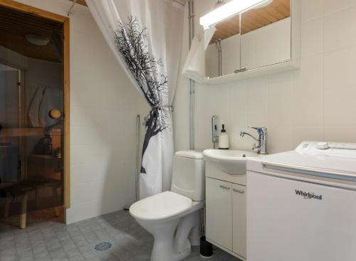 ein Badezimmer mit Toilette, Waschbecken und Dusche in der Unterkunft Vasko luxurious suites, Rakka in Rovaniemi