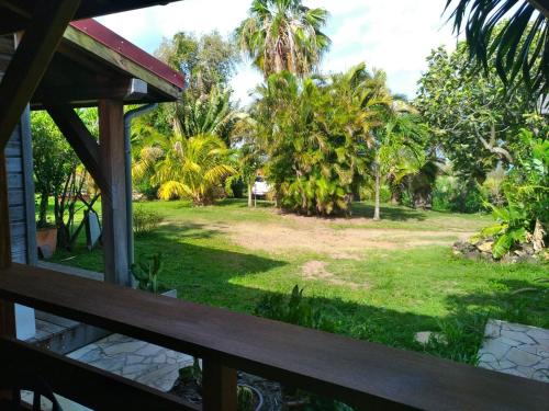 a view of a yard from the porch of a house at Un cosy sous le vent in Gourbeyre