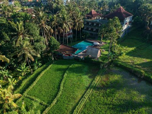 an aerial view of a resort with a swimming pool at The Artini Dijiwa Ubud in Ubud