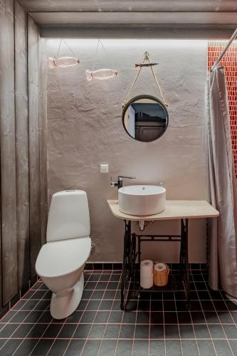 a bathroom with a toilet and a sink at Soomaa Puhkeküla in Riisa