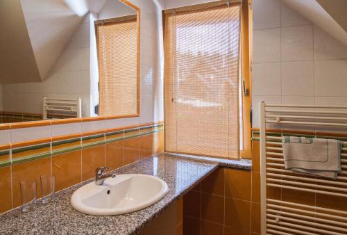 a bathroom with a sink and a mirror at Penzion Snezienka in Tatranská Lomnica