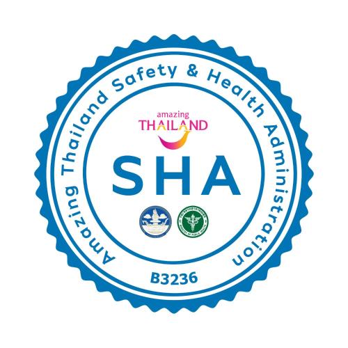 a stamp with the text pharmacy safety and health sha at The Rise Suites Hotel, Chiang Mai - SHA Extra Plus in Chiang Mai
