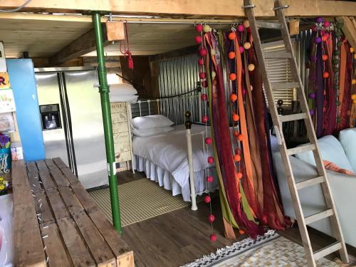 a room with a bunk bed and a ladder at The Wackery! in Chiddingfold