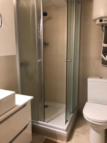 a bathroom with a shower and a toilet at DD apartmani in Krk