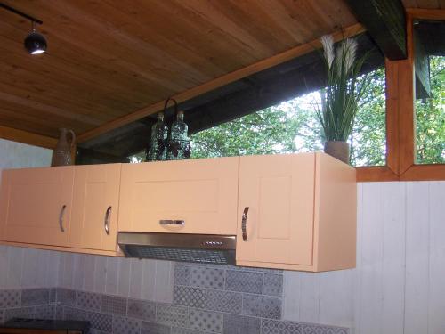 A cozinha ou kitchenette de Honeysuckle Lodge set in a Beautiful 24 acre Woodland Holiday Park