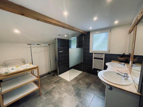une salle de bain avec un lavabo et une douche dans l'établissement Le Gîte de mon grand père, à La Bresse