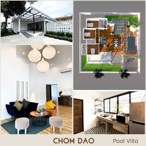 a collage of pictures of a living room and a house at Ban Rub Lom Pool Villa 3 difference villas in Rayong