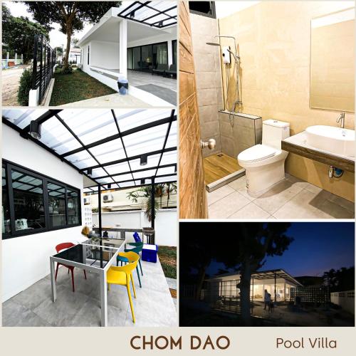 a collage of photos of a bathroom and a house at Ban Rub Lom Pool Villa 3 difference villas in Rayong
