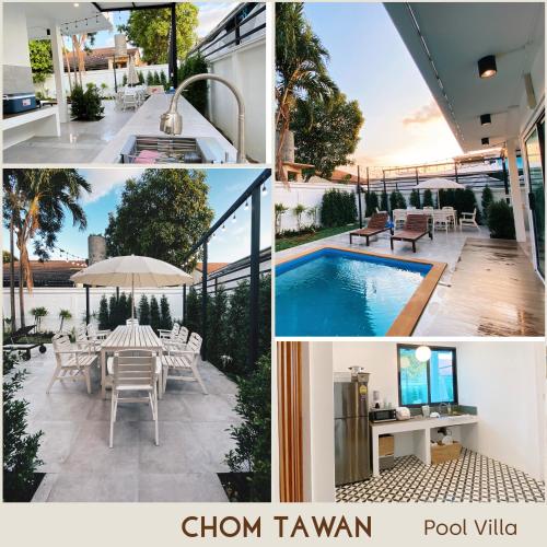 a collage of photos with a pool and a house at Ban Rub Lom Pool Villa 3 difference villas in Rayong