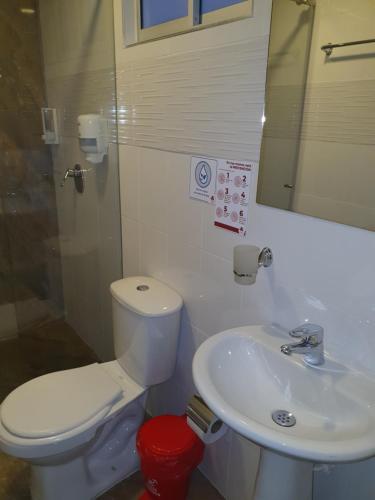 a bathroom with a toilet and a sink at HOTEL SANTORI in Pasto