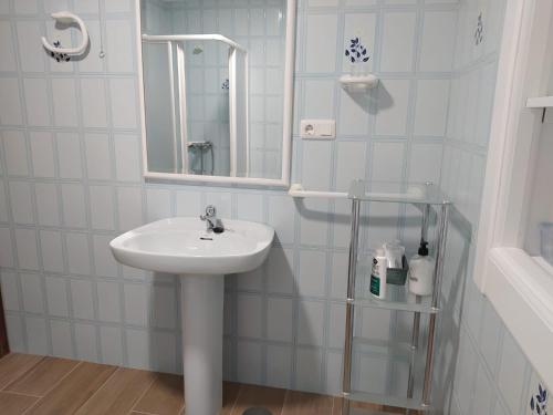 a bathroom with a sink and a mirror at Casa Montilla in Granada