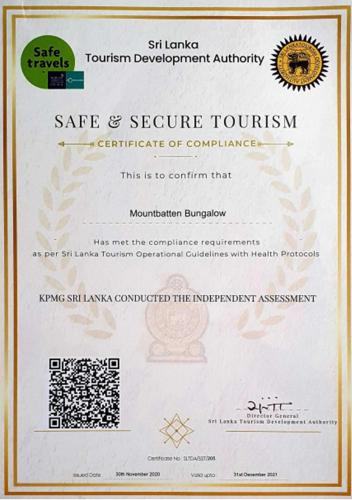 a permit for a seattle tourism development authority document at Mountbatten Bungalow- Thema Collection in Kandy