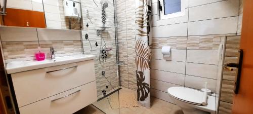 a bathroom with a shower and a toilet and a sink at Apartment Miroslav in Krk