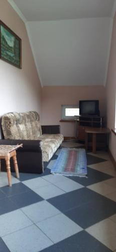 a living room with a couch and a tv at Barda in Vorokhta