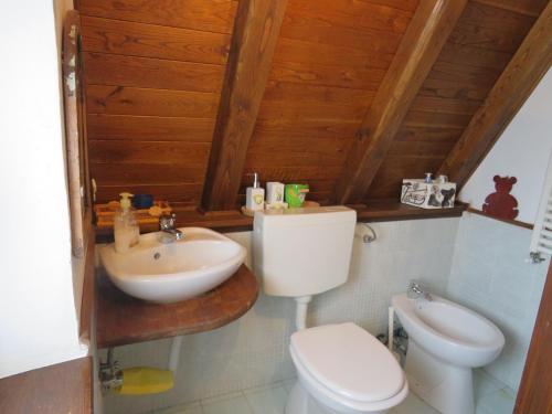 a bathroom with a toilet and a sink at tipica baita con vista sul monte magnola in Ovindoli