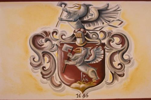 a painting of a shield with a horse on it at Alte Post in Ellmau