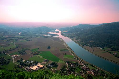 an aerial view of a river and a valley at Hôtel les Bergeronnettes in Champagneux