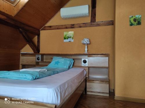 ein Schlafzimmer mit einem Bett in einem Zimmer in der Unterkunft Gite de peupliers in Valdieu