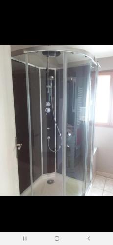 - une douche dans une enceinte en verre dans l'établissement Gîte les chiwawas d'Alsace, à Kaysersberg