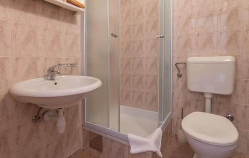 a bathroom with a toilet and a sink and a shower at Apartmani Nikoletić in Klek