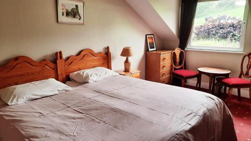 ein Schlafzimmer mit einem großen Bett und einem Fenster in der Unterkunft Bridgeview Farmhouse Bed and Breakfast in Kilbrittain