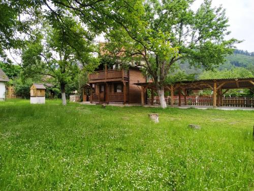 a house in the middle of a field of grass at Family Plai in Yaremche