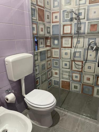 a bathroom with a toilet and a shower at Casa anticaglie P.Secca in Punta Secca