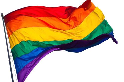 a rainbow flag waving in the wind at Pura Vida Hostel in Rio de Janeiro