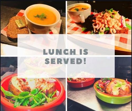a collage of different pictures of food and drinks at Malin TownHouse in Malin