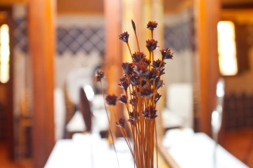 a vase filled with purple flowers sitting on a table at S'Hort de Son Caulelles - Adults Only in Marratxí 