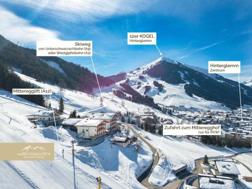 a view of a ski resort in the snow at Am Mitteregghof in Saalbach Hinterglemm