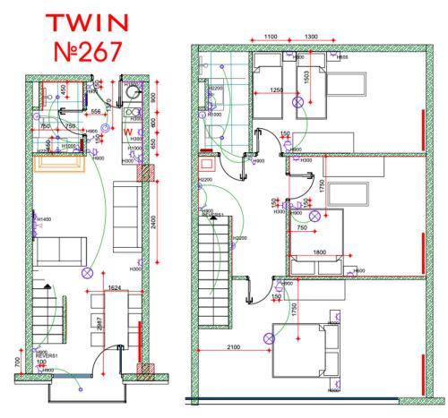 a floor plan of a building with red wiring at Gudauri Travel Chalets in New Gudauri in Gudauri