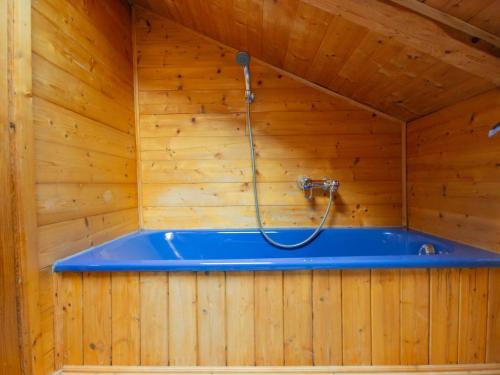 a sauna with a blue tub in a wooden wall at Chalet Waldner by Interhome in Thannrain