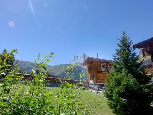 ein Haus auf einem Hügel mit einem Baum im Vordergrund in der Unterkunft Apartment Gamma by Interhome in Zermatt